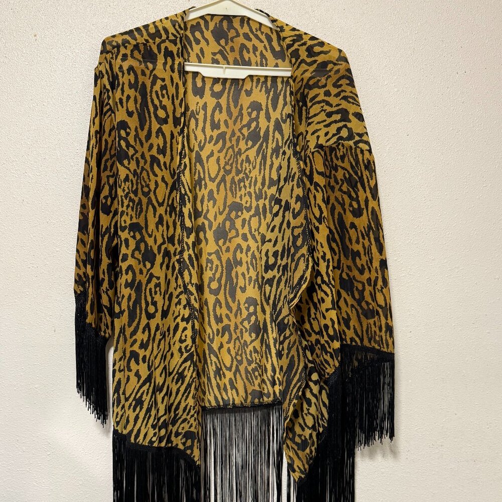 Icon animal print shawl, lightweight, sheer, with fringe, NWT